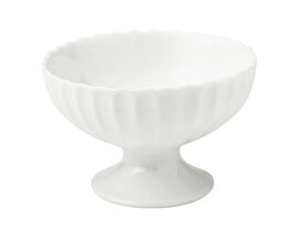 かすみ 12cm 陶製アイスクリーム高台皿 白12.2x7.7cm 日本製リム彫刻が花のように美しいクラシカルなカフェ食器プリン フルーツ ソルベ 足付のデザートカップ