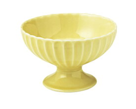 かすみ 12cm 陶製 アイスクリーム高台皿 黄色12.1x7.8cm リム彫刻が花のように美しいクラシカルなデザート皿プリン フラッペ フルーツ ソルベ 足付のデザートカップ　日本製