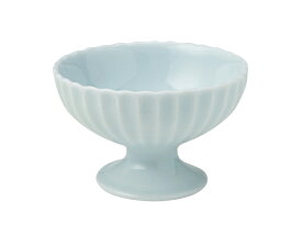 かすみ 12cm 陶製アイスクリーム高台皿 ブルー12.2x7.7cm 日本製リム彫刻が花のように美しいクラシカルなカフェ食器プリン フルーツ ソルベ 足付 デザートカップ 高台鉢
