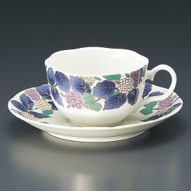 紫陽花 200ccコーヒー & ティーカップ＆ソーサー乳白色のNEW BONE製 日本製 業務用食器花のあるテーブル