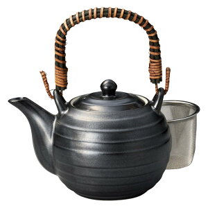 黒釉千段彫 600cc 土瓶(かご網付き) 16x12x11.2cm 620ccストレーナ付 便利なお急須ティーポット 煎茶 緑茶 ほうじ茶 中国茶 紅茶 日本製