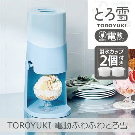 【あす楽】【2025年モデル】電動ふわふわとろ雪 かき氷器 ブルー｜DTS-B5BL 電動 ふわふわ とろ雪 刃の高さ調節機能付 コンパクト収納 分解洗浄可 製氷カップ2個付 レシピ付 ドウシシャ 1年保証