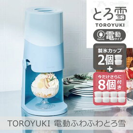 【あす楽】【製氷カップ8個増量】電動ふわふわとろ雪 かき氷器 ブルー｜DTS-B5BL 電動 ふわふわ とろ雪 刃の高さ調節機能付 コンパクト収納 分解洗浄可 レシピ付 ドウシシャ 1年保証