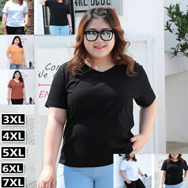 大きいサイズ ビックサイズ Tシャツ tシャツレディース 3XL 4XL 5XL 6XL 7XL 半袖 コットン 綿 無地 ブラック ホワイト 黒 白 ストレッチ 伸びる 伸縮性