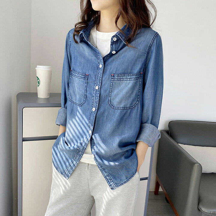 楽天市場】リヨセル デニムシャツ レディース 春 夏 秋 M L XL 2XL 