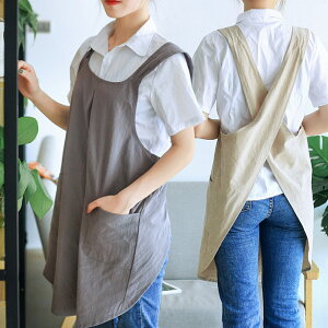エプロン コットン リネン綿麻 無地レディース シンプル 台所ストラン カフェ キッチン バイト アウトドア バーベキュ ガーデニング グレー ベージュ