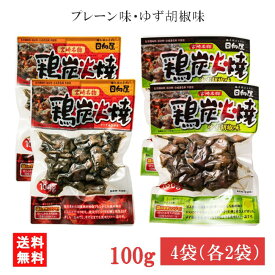 宮崎名物 日向屋 鶏炭火焼 プレーン 100g・ゆず胡椒味 90g 各2袋 国産 無添加 焼き鳥 焼鳥 やきとり