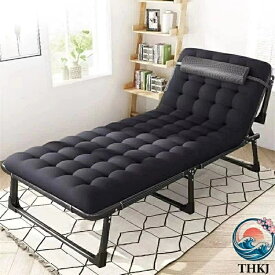 【全品5%ポイント】クッション付き折りたたみリクライニングコット キャンプアウトドア室内簡易ベッド整理容易