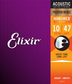 Elixir エリクサー アコースティックギター弦 ナノウェブ Extra Light [ .010-.047 ] #16002 【 フォスファーブロンズ弦 】【 国内正規品 】【5と0のつく日は当店ポイント5倍！】【ゆうパケット対応】