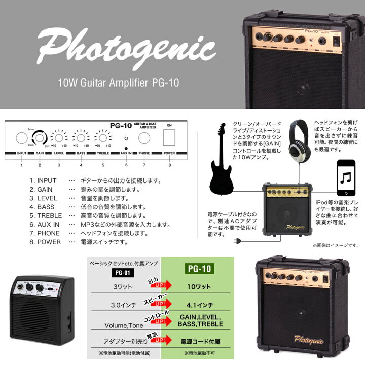 楽天市場】エレキギター用スターターパック(付属アンプ：10W PG-10 