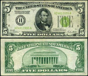 FR. 1952 H $5 1928-B �A�M������ �Z���g���C�X H-A �u���b�N LGS VF+
