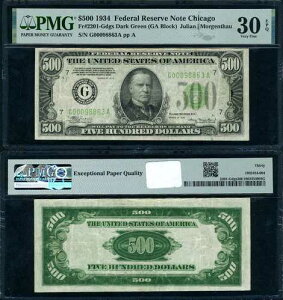 FR. 2201 500�h�� 1934�N �A�M������ �V�J�S G-A�u���b�N PMG VF30 EPQ