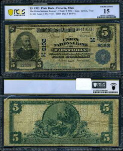 �t�H�X�g���A OH-�I�n�C�I�B 5 �h�� 1902 �N PB ������s�� Ch #9192 Union NB Choice PCGS Fin