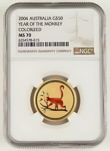�I�[�X�g�����A 2004 1/2 �I���X 9999 �S�[���h $50 ���̔N �J���[���R�C�� NGC MS70 GEM