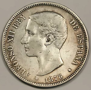 1875 (75) XyC DE-M AtH\ 12  5 PESETAS Vo[ RC XF KM# 671 NE TCY