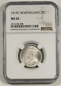 Ji_ NEWFOUNDLAND 1917 C Vo[ 25 Zg RC KM#17 NGC MS62 UNC/BU W[W 5 