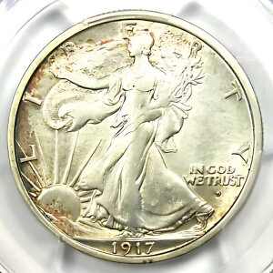 1917-D �E�H�[�L���O ���o�e�B �n�[�t�_���[ 50C �R�C���\�ʃ~���g�}�[�N - PCGS AU �ڍ�