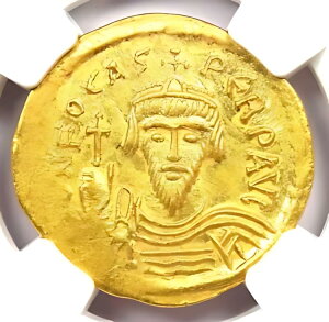 Phocas AV Solidus S[h rU` RC 602-610 AD - F NGC Choice AU