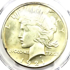 1921 ピース シルバー ダラー $1 コイン - 認定 PCGS 未流通ディテール (UNC MS)
