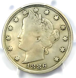 1886 リバティ ニッケル 5C - PCGS VF 詳細 - 希少なキー日付認定コイン!