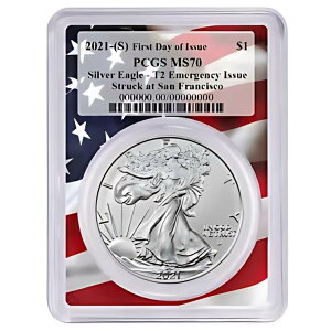 2021 (S) $1 �^�C�v 2 �A�����J�� �V���o�[ �C�[�O�� PCGS MS70 �ً}���s FDOI �t���O ...