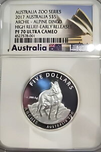 2017 オーストラリア動物園シリーズ PF70 アーチー アルペン ディンゴ $5 シルバー Loc16