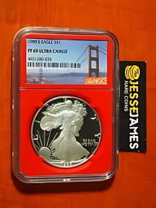 1988 S プルーフ シルバー イーグル NGC PF69 ウルトラ カメオ ゴールデン ゲート ブリッジ ラベル レッド コア