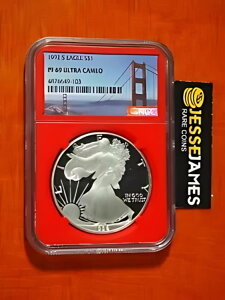 1992 S プルーフ シルバー イーグル NGC PF69 ウルトラ カメオ ゴールデン ゲート ブリッジ ラベル レッド コア