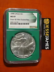 1999 $1 アメリカン シルバー イーグル NGC MS69 米国産ミント シール ボックス ラベル グリーン コア