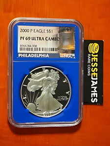 2000 P プルーフ シルバー イーグル NGC PF69 ウルトラ カメオ リバティ ベル ラベル ブルー コア