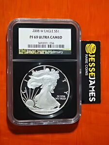 2008 W プルーフ シルバー イーグル NGC PF69 ウルトラ カメオ ブラック コア ホルダー