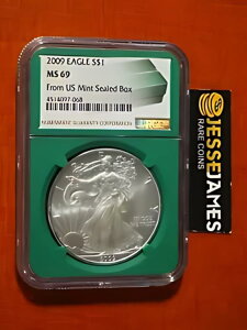 2009 $1 アメリカン シルバー イーグル NGC MS69 米国産ミント シール ボックス ラベル グリーン コア