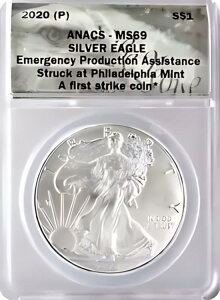 2020 (P) �A�����J�� �V���o�[ �C�[�O�� $1 �ً}���s ANACS MS69 �t�@�[�X�g �X�g���C�N