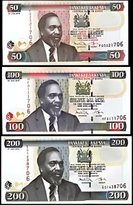 ケニア 3 個セット、50 100 200 シリング 2010、UNC、P-47e、P-48e、P-49e