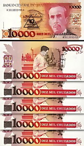uW 10 Cruzados novos 10000 Cruzados 1989AUNCA5 A LOT P-218a