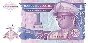 ZAIRE 1 NOUVEAU ZAIRE 1993A[_[ 7  0888880 bL[io[ UNC- P-52