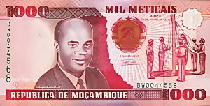 モザンビーク 1000 メティカイ 1991 、aUNC / UNC 、交換用 BW 0044568 、P.135