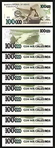 �u���W�� 100 ���A�� Cruz.on 100000 Cruzeiros�A1993 UNC�A10 ���b�g�A�A���AP-238