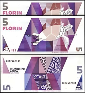 Aruba 5 Florin 1990�AUNC�A2 �y�A�AP-6