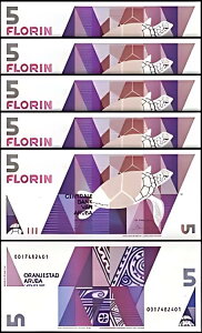 Aruba 5 Florin 1990�AUNC�A5 ���b�g�AP-6