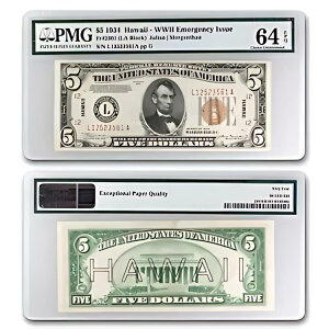 1934 $5.00 uE V[ nC CU-64 EPQ PMG (Fr#2301M)