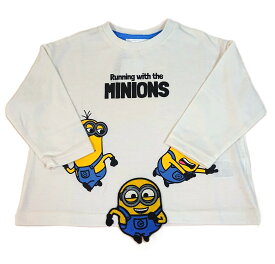 ミニオン　長袖　Tシャツ　ロンT　ベビー　キッズ　ジュニア　子供　ホワイト　男の子　女の子　春　秋　冬　服　プリント　刺繍　ミニオンズ　90cm　95cm　100cm　110cm　120cm　130cm　ワッペン　アップリケ