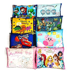 激安最終大処分セール　ディズニー　ジュニア枕　子供用　キッズ　ジュニア　寝具　洗える　カーズ　トイストーリー　プリンセス　マイメロディ　ドラえもん　スーパーマリオ　星のカービー　ジェラシックワールド　男の子　女の子　カバー付き　約28x30cm