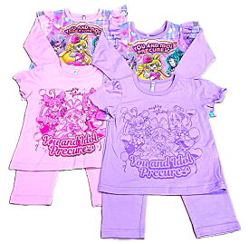 【50％OFF】　値下げしました　キミとアイドルプリキュア　2トップ　光る　パジャマ　長袖　半袖　長ズボン　女の子　プリント　キッズ　ジュニア　子供　ピンク　ラベンダー　部屋着　春　夏　秋　冬　蓄光　上下　100cm　110cm　120cm　130cm　半額