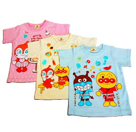 アンパンマン　和柄　半袖　Tシャツ　女の子　男の子　ベビー　キッズ　子供　プリント　サックス　ピンク　アイボリー　春　夏　秋　服　バイキンマン　ドキンちゃん　コキンちゃん　スラブ天竺　綿100％　90cm　95cm　100cm