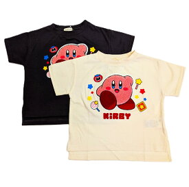 星のカービィ　サガラ刺繍　半袖　Tシャツ　女の子　男の子　キッズ　ジュニア　子供　天竺　春　夏　秋　服　カービィ　アイボリー　ダークグレー　もこもこ　100cm　110cm　120cm　130cm