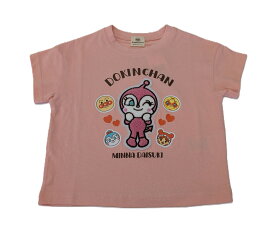 アンパンマン　ドキンちゃん　サガラ刺繡　半袖　Tシャツ　ベビー　キッズ　子ども　女の子　メロンパンナ　コキンちゃん　赤ちゃんマン　ふわふわ　もこもこ　ネームタグ付き　90cm　95cm　春　夏　秋　服　ピンク
