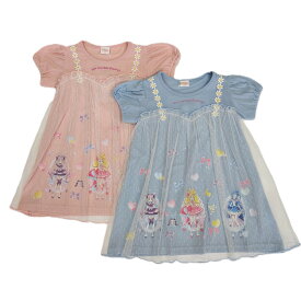 【夏物セール】　キミとアイドルプリキュア　半袖　チュールワンピース　女の子　キッズ　ジュニア　子供　100cm　110cm　120cm　130cm　サックス　ピンク　ドレス　チュール　レース　刺繍　プリント　天竺　春　夏　秋　服