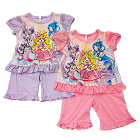 【値下げしました】　キミとアイドルプリキュア♪　光る　半袖　パジャマ　ハーフパンツ　転写パネル　蓄光プリント　上下組　部屋着　リング　女の子　キッズ　ジュニア　子供　ピンク　パープル　春　夏　秋　服　100cm　110cm　120cm　130cm