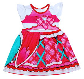 【50％OFF】　キミとアイドルプリキュア　変身　なりきり　フリル袖　ワンピース　女の子　キッズ　ジュニア　子供　100cm　110cm　120cm　130cm　春　夏　秋　冬　服　プリント　ピンク　リボン　キュアアイドル　かわいい　レッド　半額